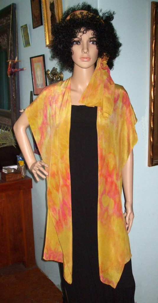 Handpainted red & gold silk top and scarf